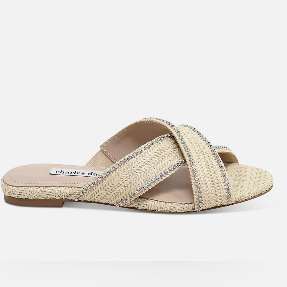 Charles David Kenya Woven Flat Criss Cross Embellished Jewel Slide Sandal - NWT